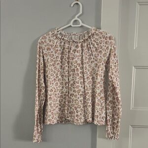 Crewcuts Girls Pink Animal Print T Shirt with Ruched Collar and Sleeves